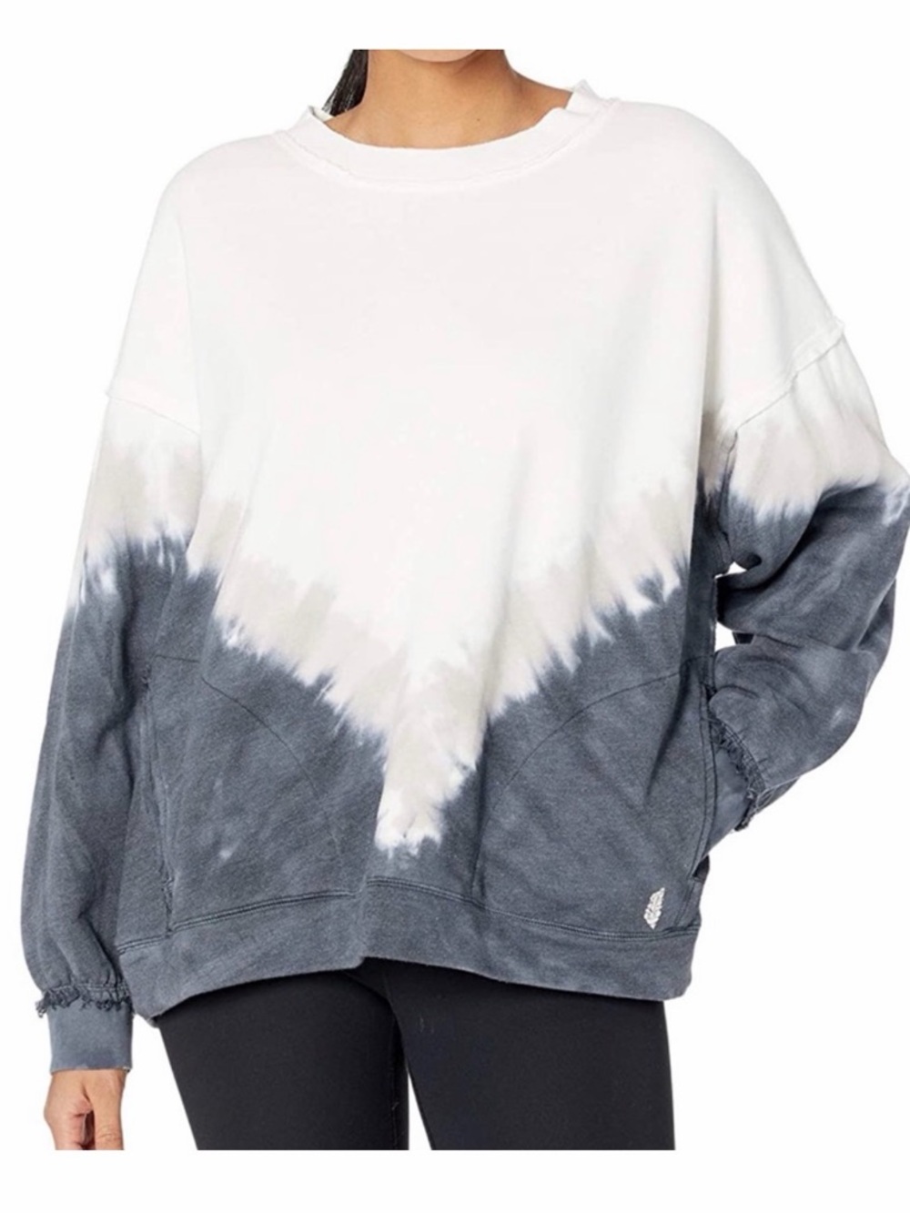 FP Movement by Free People White and Gray Tie-Dye Pullover Sweatshirt
